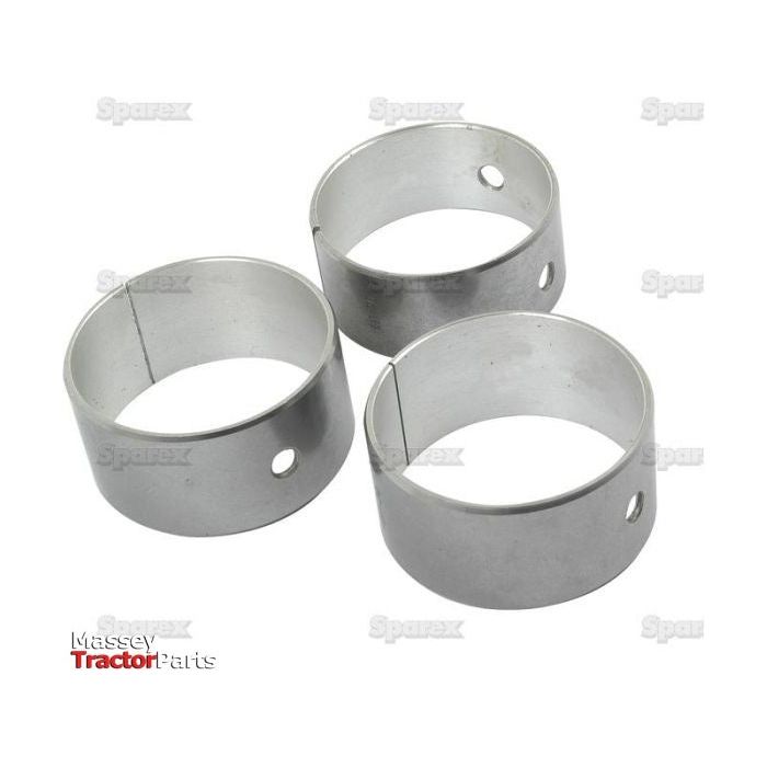Three metallic cylindrical bushings from the Sparex Camshaft Bush Kit (S.62121), each with smooth surfaces and a single small hole, are arranged against a white background.