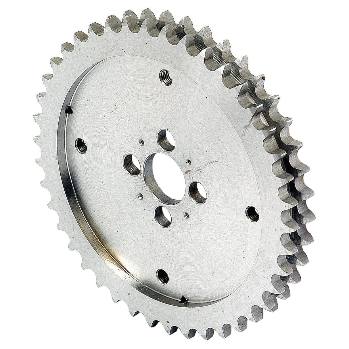 The Sparex Camshaft Sprocket (Sparex Part No. S.42418) with multiple drilled holes and teeth around its circumference is designed for mechanical use, making it an ideal component for Massey Ferguson machinery.
