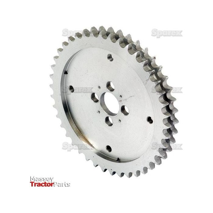 A silver metal camshaft sprocket gear with evenly spaced teeth and multiple holes in the center, set against a white background with the "Sparex" logo in the bottom left corner. The product name is Camshaft Sprocket | Sparex Part No.S.42418.