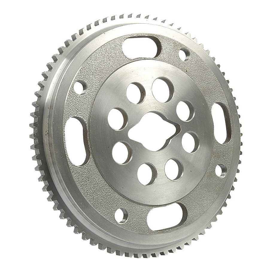 Introducing the Carrier Unit | Sparex Part No.S.7713 by Sparex, a metallic gear featuring multiple circular and oval cutouts along with a toothed edge, specifically designed for compatibility with Ford/New Holland machinery.