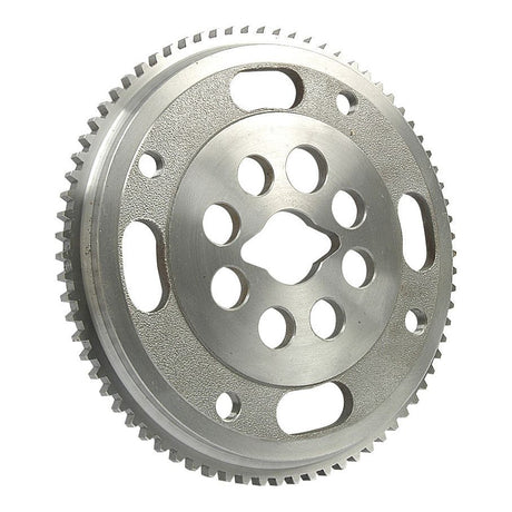 Introducing the Carrier Unit | Sparex Part No.S.7713 by Sparex, a metallic gear featuring multiple circular and oval cutouts along with a toothed edge, specifically designed for compatibility with Ford/New Holland machinery.