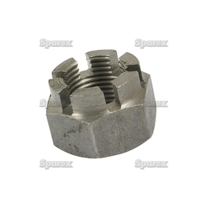 Against a white background, a metal slotted nut bearing the "Sparex" watermark is prominently displayed. This product is the Metric Castle Nut, M22x1.50mm (DIN 935) Metric Fine, identified as Sparex Part No. S.53859.