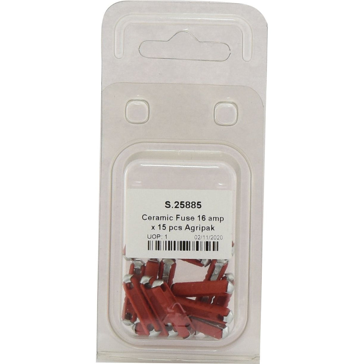 A package of 15 Ceramic Fuse 16 Amps from the Sparex Agripak collection, labeled with Sparex Part No. S.25885.