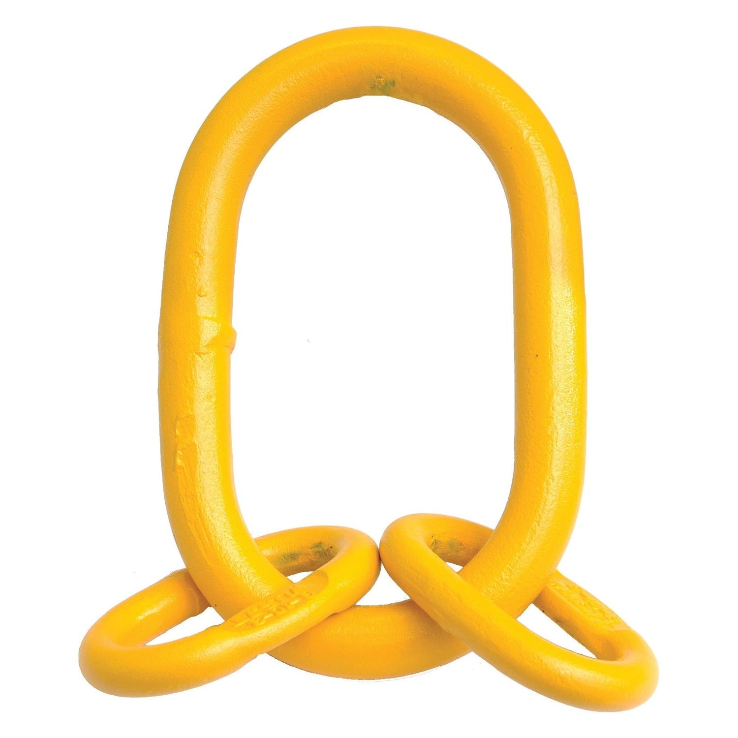 The Chain Master Link by Sparex (Sparex Part No. S.21556) is a large yellow metal ring that is vertically positioned, with three smaller yellow metal rings attached at its base. This structure features a Safe Working Load (SWL) of 6700Kg and accommodates a chain with a diameter of Ø 10mm.