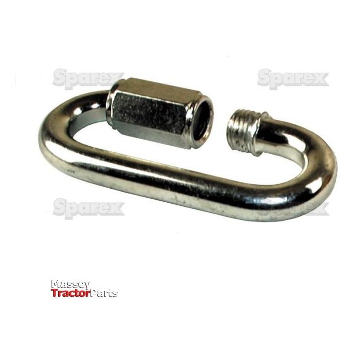 A Chain Quick Link Ø14mm (Sparex Part No. S.2844) with one end partially unscrewed, revealing a hexagonal nut component, is displayed against a backdrop featuring the "Sparex" and "Massey Tractor Parts" logos.