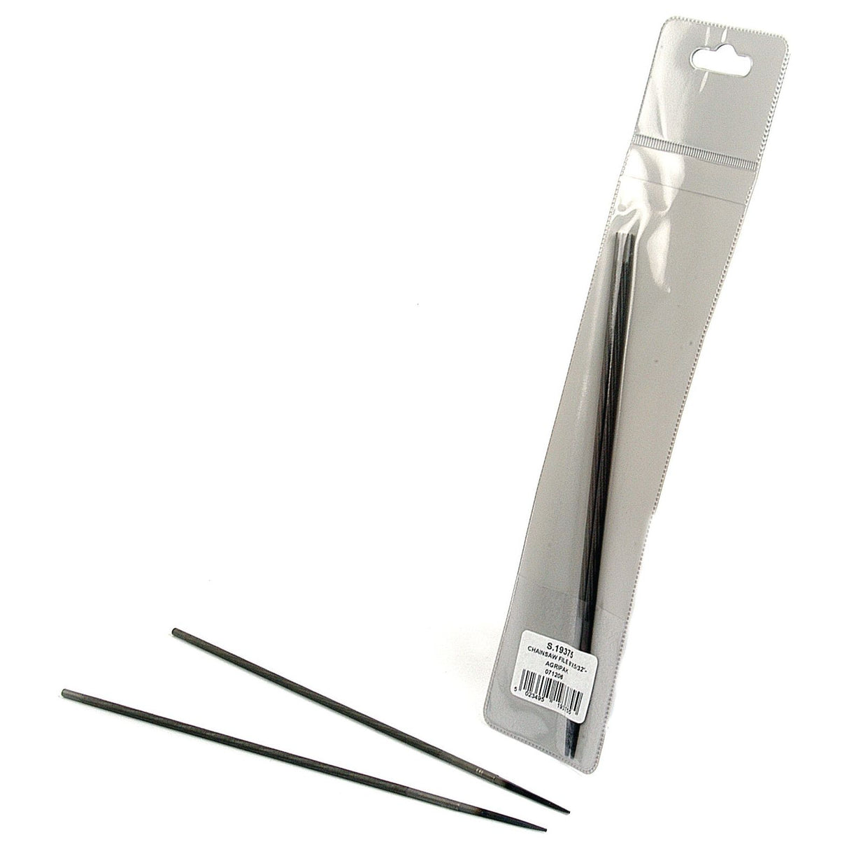 Two black 5/32'' x 8'' Sparex Chain Saw Files (Part No. S.19375), one packaged in Agripak and labeled, the other pair outside the packaging.