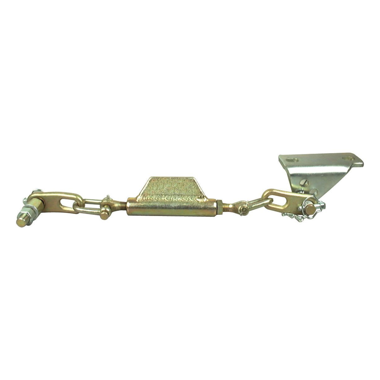 The Sparex Stabiliser Chain - Bracket (Part No. S.5261), with a thread diameter of 19mm and a minimum length of 540mm, features end fittings attached to a bracket on one end and includes two hooks with a central adjusting mechanism. This device is ideal for tensioning applications and is suitable for Massey Ferguson equipment.