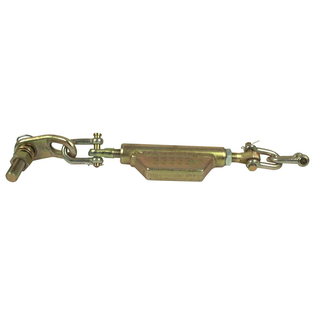 Close-up of a metallic turnbuckle with attached components, including the Sparex Stabiliser Chain (S.3290), used in mechanical or construction applications for adjusting the tension or length of cables, rods, or tie rods. Compatible with Fiat 550 and featuring a thread Ø19mm for precise adjustments.