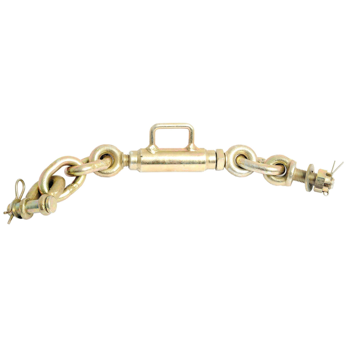 A metallic Stabiliser Chain from Sparex, featuring D-Shackle Ø11mm, Thread Ø14mm, and securing pins on both ends for precision tension adjustment; Sparex Part No. S.52652.