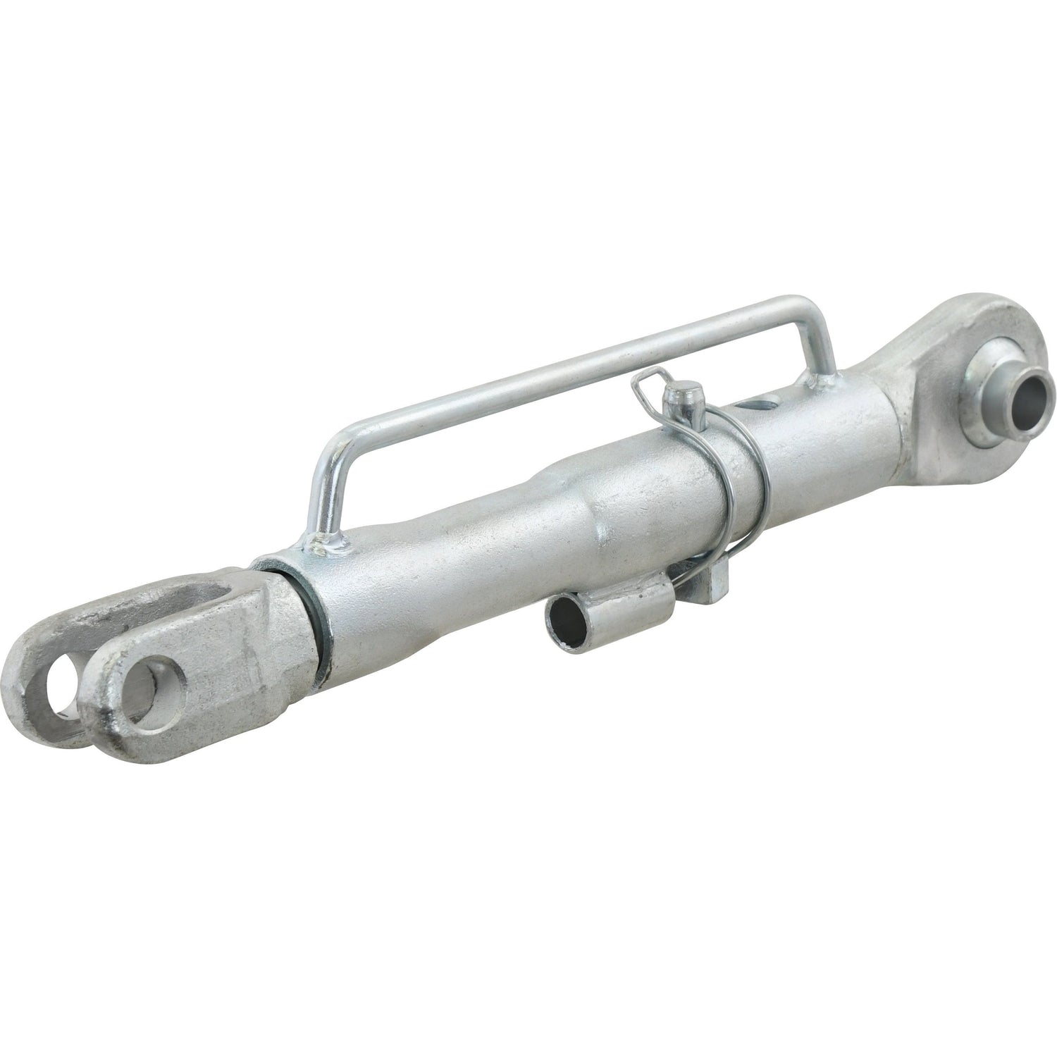 The Stabiliser - Ball Ø19mm - Fork 24mm - Min. Length: 394mm - M30x3.5 - S.75858 from Sparex features mounting brackets, a handle, a hose attachment point, and convenient fork holes for easy handling.