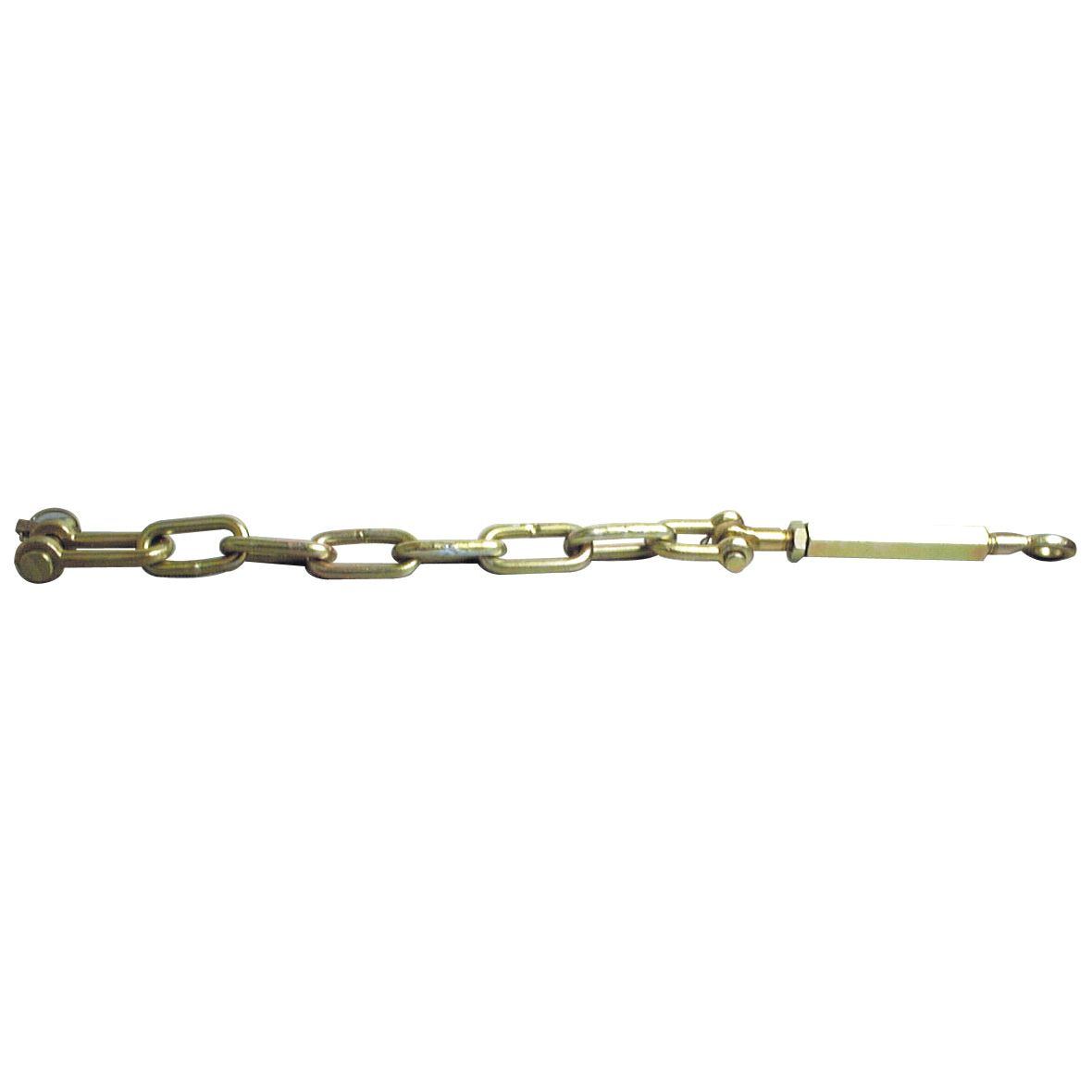 Image of a Sparex Stabiliser Chain (Part No. S.176) equipped with a D-Shackle Ø19mm and an Eyebolt Ø23mm, with a minimum length of 795mm, designed for tensioning or securing objects, ideal for Massey Ferguson machinery.