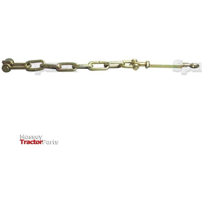Image of the Sparex Stabiliser Chain - D-Shackle Ø19mm - Eyebolt Ø23mm with a minimum length of 795mm and 3/4 UNC, used for attaching and stabilizing implements. The Massey Ferguson logo is visible in the bottom left corner.