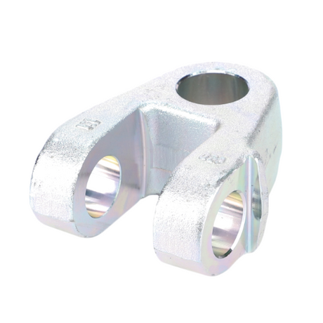 Introducing the AGCO Fendt - Clevis Bolt (F716870050080), a genuine hitch with a metallic mechanical component featuring two hollow cylindrical ends and a larger central opening, perfectly designed for Fendt Models.