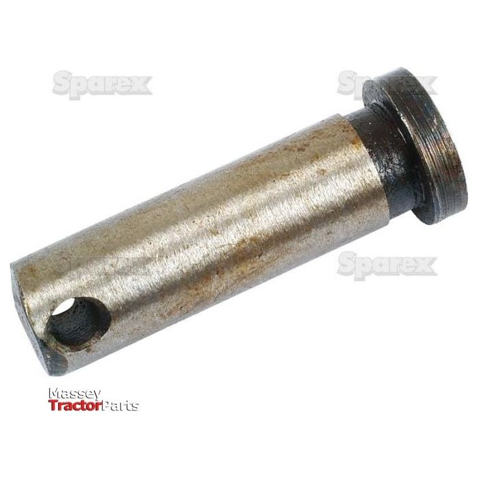 Close-up of an Imperial Clevis Pin Ø0.374'' (Sparex Part No. S.40692) with a small hole near one end, used in machinery. The background features logos for Sparex and Massey Tractor Parts, including Massey Ferguson and Landini brands.