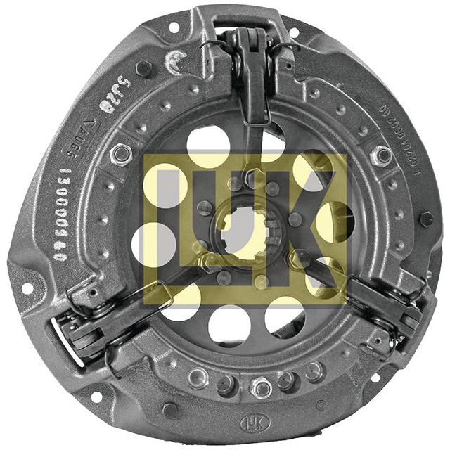 Image of a cast iron housing Clutch Cover Assembly - S.145230 labeled with the Sparex logo in yellow. The 300mm cover features several holes and a rugged, circular design.