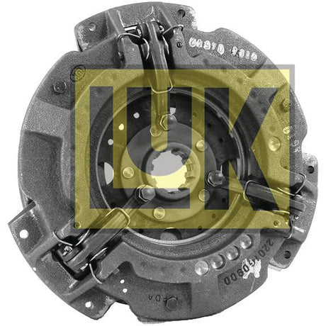 A round, metal Clutch Cover Assembly - S.145350 from Sparex with visible springs and bolts. A yellow rectangular overlay with the letters "LUK" is on the image.