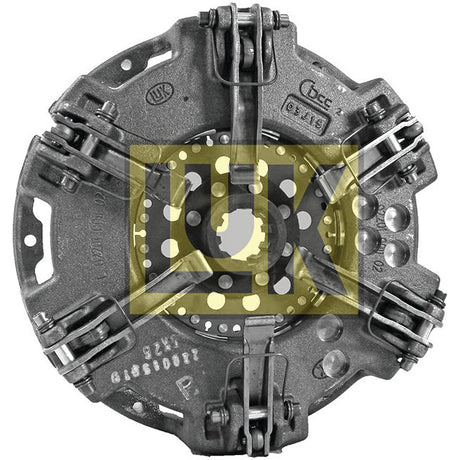 Close-up of a metal automotive clutch assembly with intricate mechanical components and a yellow "Sparex" logo in the center, featuring dual cover design for enhanced performance, identified as the Clutch Cover Assembly - S.145392.