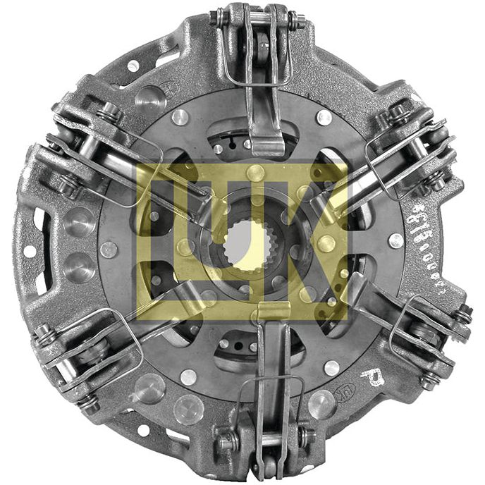 A close-up view of the Sparex Clutch Cover Assembly - S.145427 with a metallic finish. The image highlights the details of the mechanical components such as springs, levers, and the central hub, featuring Captive Disc Material for enhanced durability.