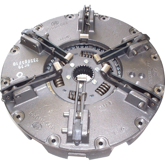 The Clutch Cover Assembly - S.145513 by Sparex is a durable component featuring a cast iron housing, visible springs, and levers, used in vehicles to engage and disengage the transmission from the engine.