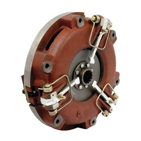 A close-up image of the Clutch Cover Assembly - S.62168 by Sparex, featuring red and gray metal components and springs, with a dual cover design.