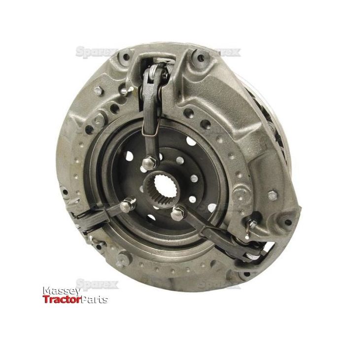 Image of the Clutch Cover Assembly - S.40678 featuring metallic components and intricate details primarily in grey and silver. The words "Massey Tractor Parts" and "Sparex" are visible on the cast iron piece.