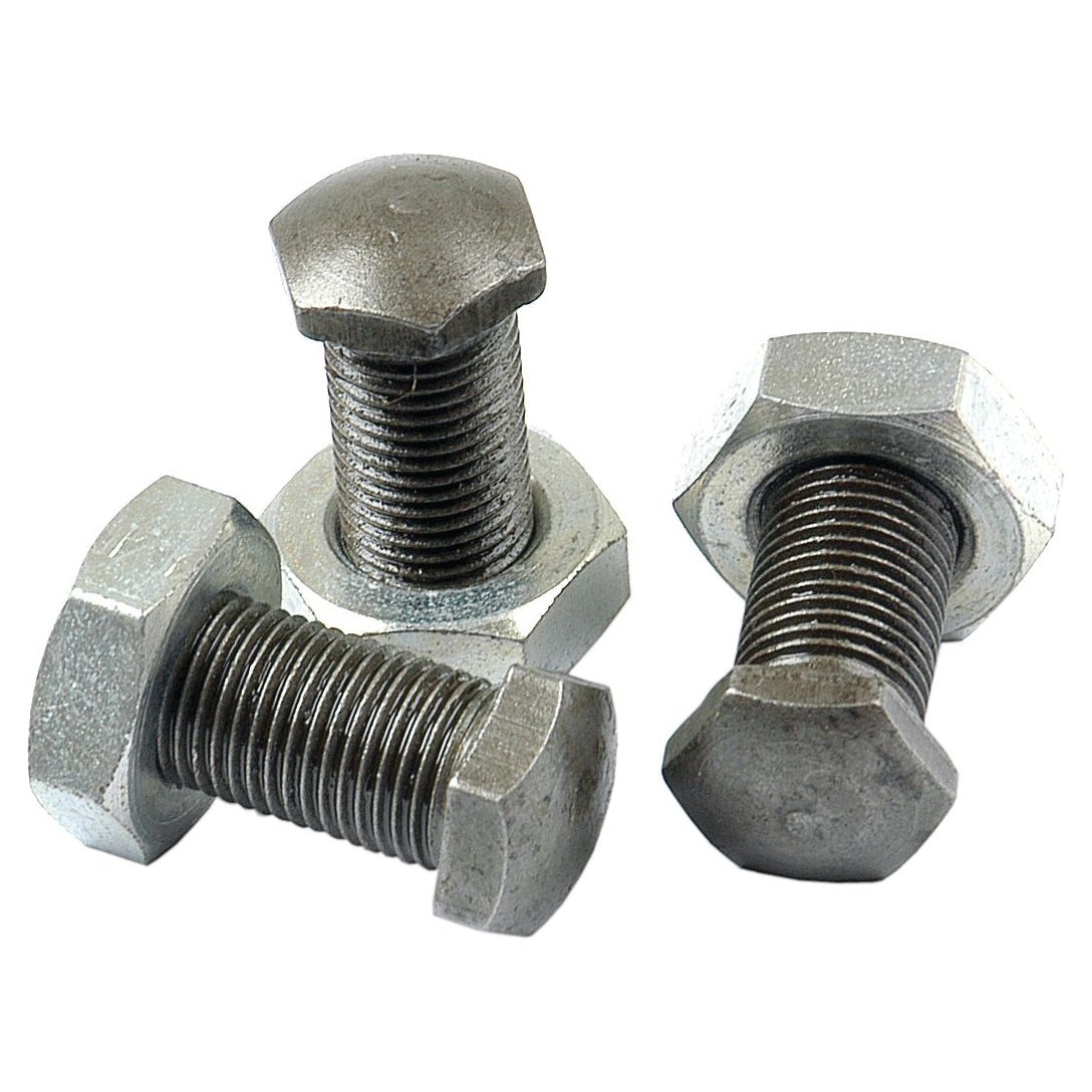 Three Clutch Finger Bolts, each with hexagonal heads, are displayed standing on a white background. They have visible threading and metallic surfaces. These 10mm Sparex Part No.S.40716 bolts showcase a sleek design perfect for various applications.
