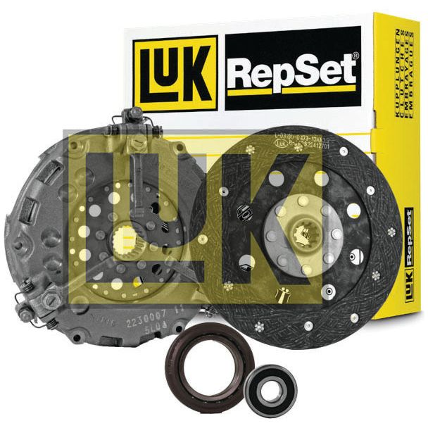 Sparex Clutch Kit with Bearings - S.146464, featuring a pressure plate, an organic clutch disc, a release bearing, and a seal, displayed with packaging.