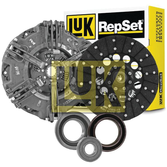 The Sparex Clutch Kit with Bearings - S.146712, featuring a cerametallic pressure plate, clutch disc, and bearings, is shown in front of its branded packaging.