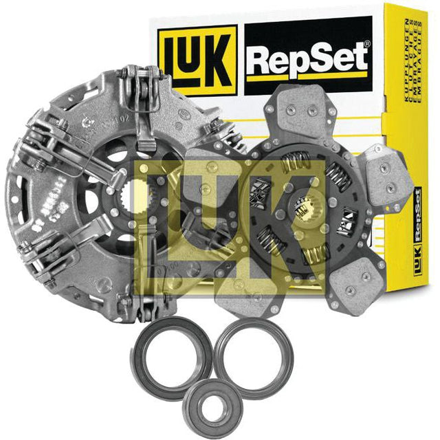 The Clutch Kit with Bearings - S.146856 from Sparex includes a Cerametallic LUK Captive Disc, clutch disc, pressure plate, and release bearings, all displayed with packaging.