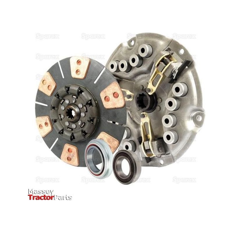The Sparex Clutch Kit with Bearings - S.72795 features a variety of components, including friction discs, springs, and a cerametallic captive disc, all displayed against a white background.