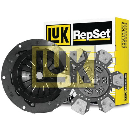 A Sparex Clutch Kit without Bearings - S.146922, featuring a cerametallic pressure plate and clutch disc, proudly displayed in front of the kit's packaging box.