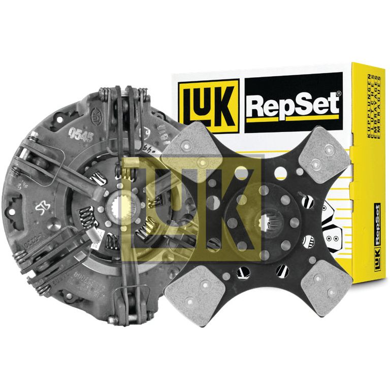 Image of a Sparex Clutch Kit without Bearings - S.156509, including a clutch disc and pressure plate, along with the packaging box featuring the Sparex logo. The components are arranged side by side, with the box in the background prominently showcasing Sparex's branding.
