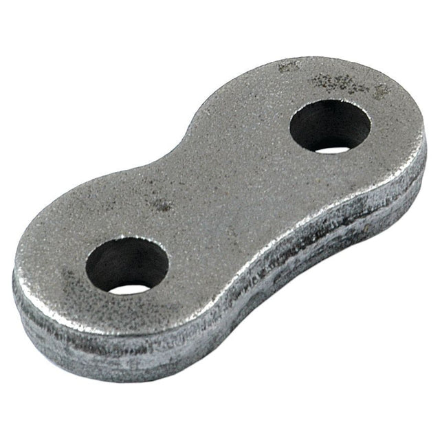 The Clutch Link (Sparex Part No. S.40726) from the brand Sparex is a metal chain link with two circular holes, specifically designed for connecting other links and is commonly used in the clutch systems of tractors such as Landini and Massey Ferguson.