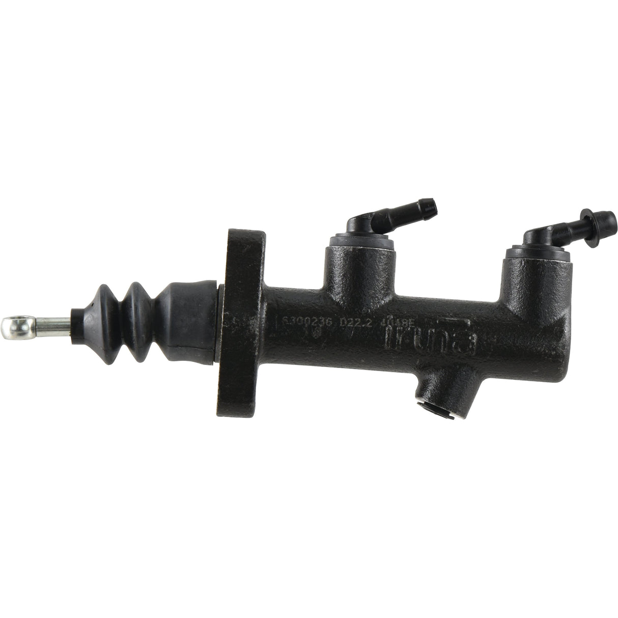 A black Sparex Clutch Master Cylinder (Sparex Part No. S.66346) featuring a rubber boot on one end and two ports on the top, compatible with Ford New Holland models.