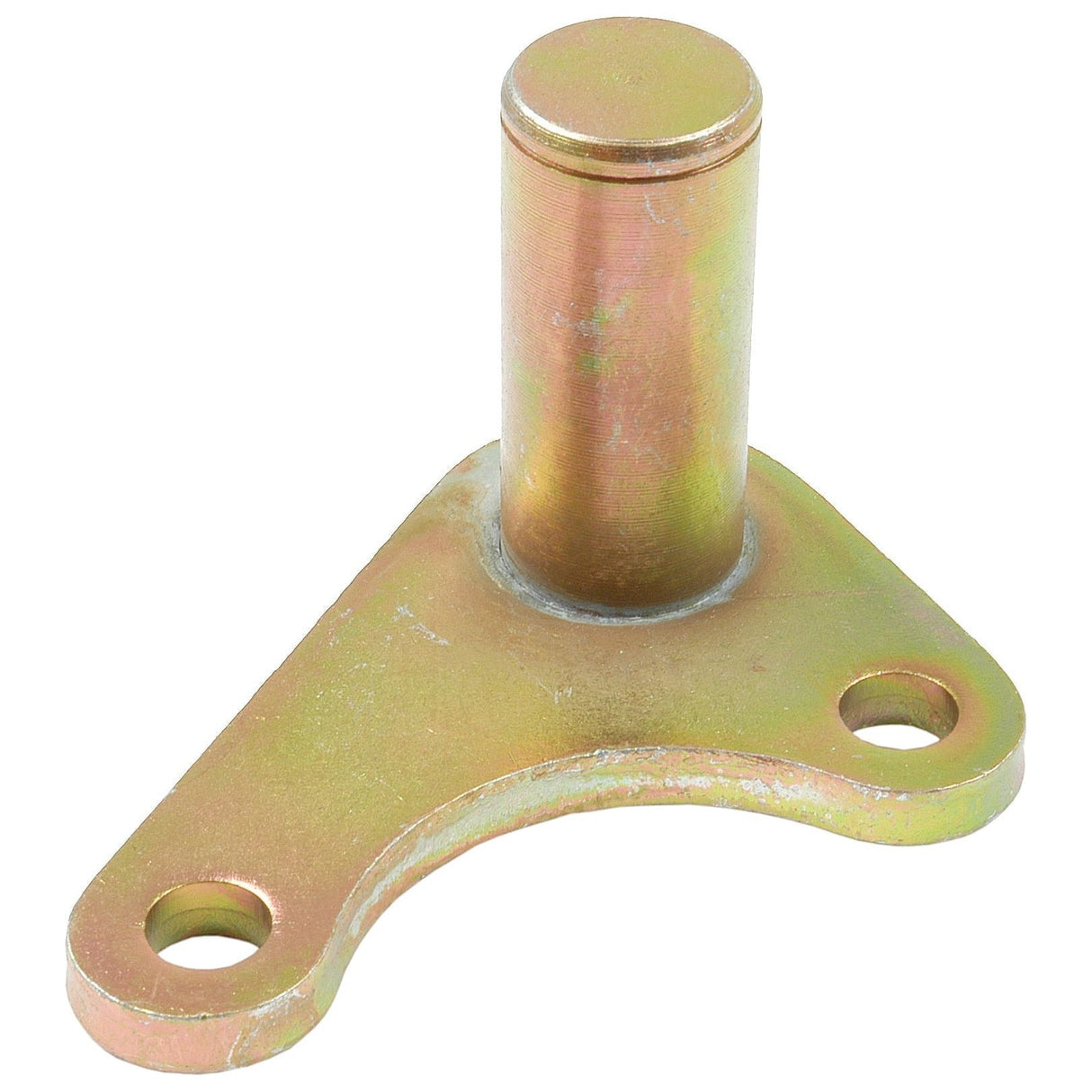 The Sparex Clutch Pedal Pivot (Part No. S.42564) is a metal bracket designed for Massey Ferguson machines, featuring a cylindrical post in the center and two screw holes at the base. It has an angled design with a yellowish tint, suitable for use in clutch pedal pivot applications.