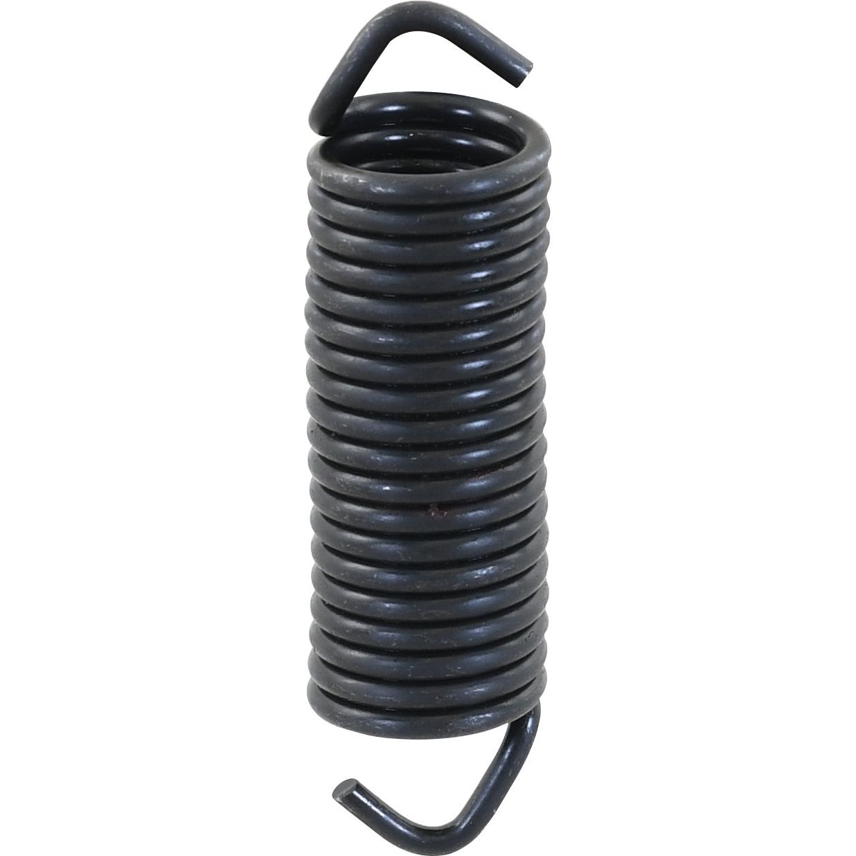 Close-up image of a tightly coiled metallic spring with hooked ends, typically used for mechanical or industrial purposes, like the Clutch Pedal Spring (Sparex Part No. S.67140) in a Ford or New Holland tractor.