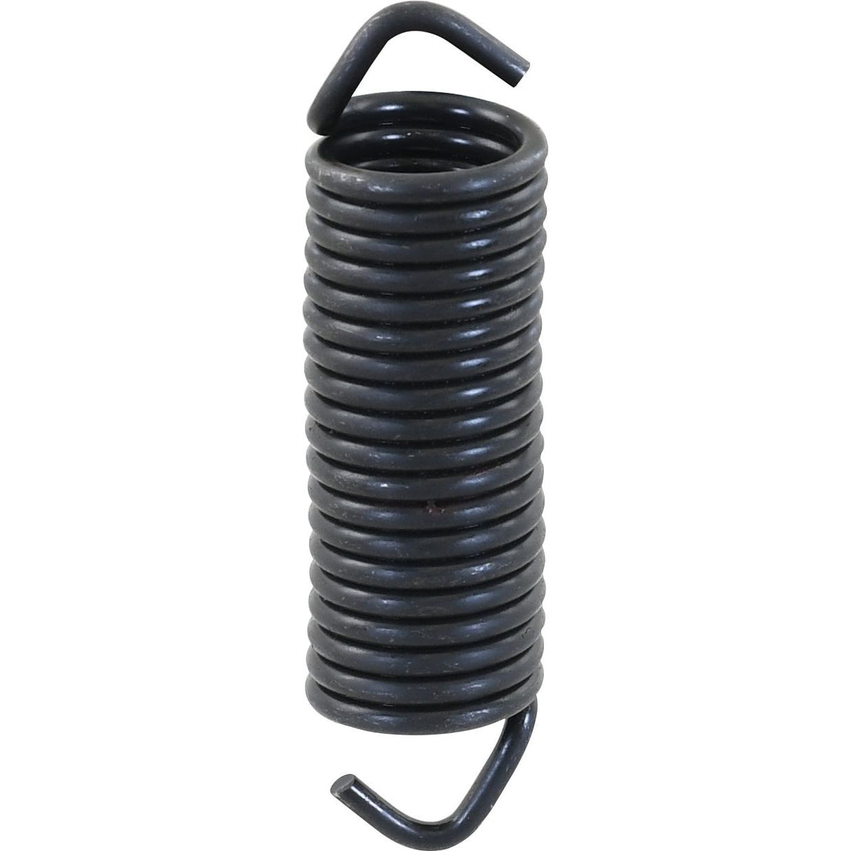 Close-up image of a tightly coiled metallic spring with hooked ends, typically used for mechanical or industrial purposes, like the Clutch Pedal Spring (Sparex Part No. S.67140) in a Ford or New Holland tractor.