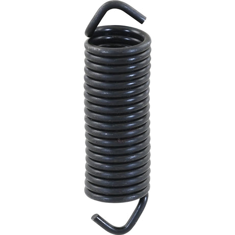 Close-up image of a tightly coiled metallic spring with hooked ends, typically used for mechanical or industrial purposes, like the Clutch Pedal Spring (Sparex Part No. S.67140) in a Ford or New Holland tractor.