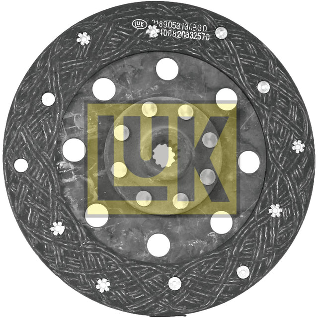 A circular clutch disc with bolt holes and a textured pattern is shown. A "Sparex" logo is prominently displayed in the center, featuring an organic lining material. Ideal for the Deutz-Fahr AGROKID 230, this Clutch Plate - S.145572 measures 225mm.