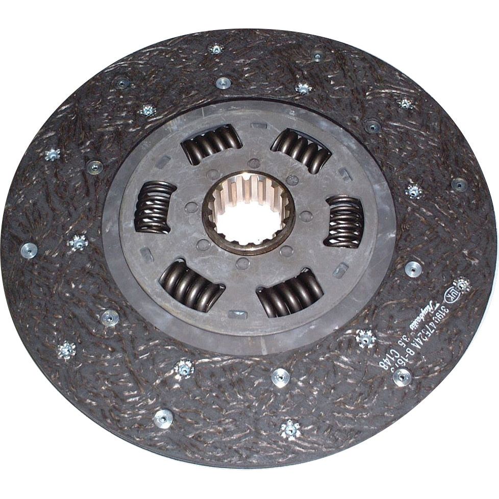 Image of the Sparex Clutch Plate - S.145630, a 280mm circular disc for automotive transmissions. Featuring springs and a center hub, this clutch plate includes a textured surface, metal components, organic lining material, and 16 splines to enhance performance.