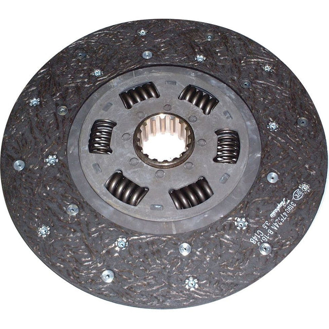 Image of the Sparex Clutch Plate - S.145630, a 280mm circular disc for automotive transmissions. Featuring springs and a center hub, this clutch plate includes a textured surface, metal components, organic lining material, and 16 splines to enhance performance.