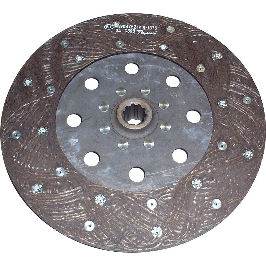 The Sparex Clutch Plate - S.145635 is a circular automotive clutch disc featuring a metal center, patterned surface, and multiple holes around the inner circumference. Its size ensures compatibility with various vehicles, while the lining material provides durability.