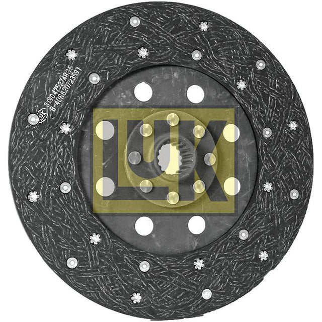 The Clutch Plate - S.145639 by Sparex, designed with a central hub and friction material, features an LUК logo on the upper layer. This model includes organic lining material for enhanced performance and is specifically suited for the Deutz-Fahr AGROCOMPACT series. Additionally, it boasts a disc size of 280mm.