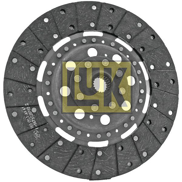 Close-up of a Sparex branded automotive clutch plate with organic lining material and central splined hub, disc size 300mm, photographed on a white background. Product Name: Clutch Plate - S.145779. Ideal for Massey Ferguson 230.