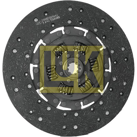 Close-up image of a Sparex branded Clutch Plate - S.145889 with visible springs, intricate design details, and an organic lining material. The torsion sprung disc boasts a 320mm size for optimal performance.