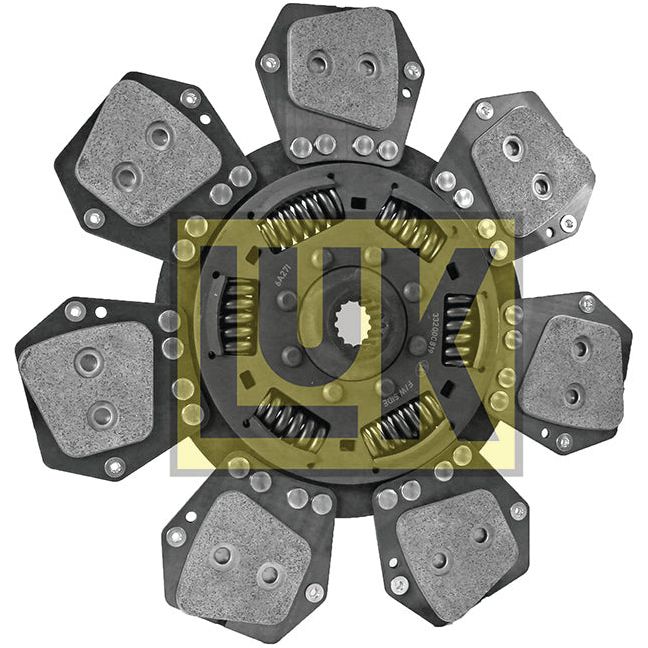 Close-up image of a mechanical part with multiple clutches and torsion springs arranged in a circular pattern, featuring the Sparex Clutch Plate - S.145891 with the LUK logo in yellow at the center.