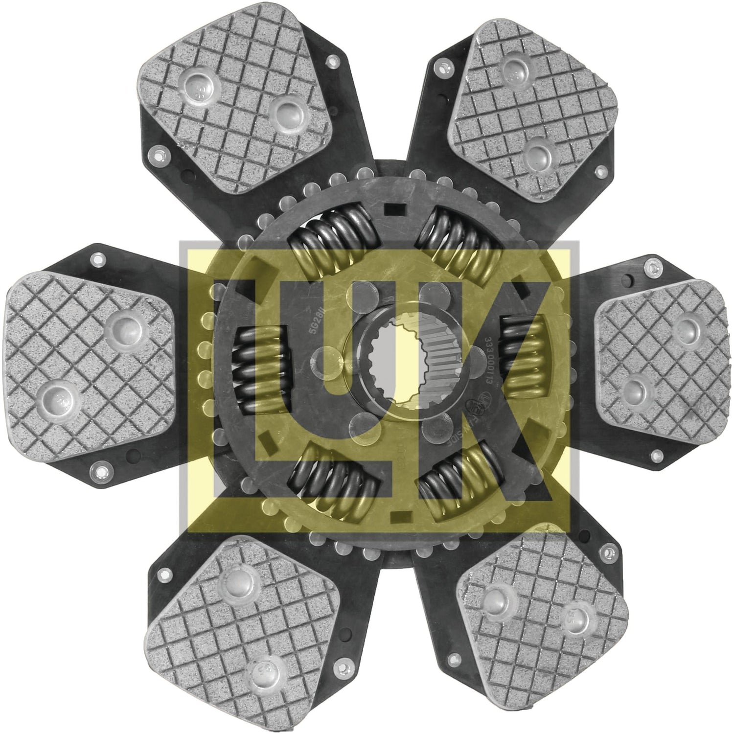 A clutch plate, identified as S.145894 by Sparex, includes six rectangular friction plates, heavy-duty springs, and a central spline hub with a torsion sprung disc design. The product also touts Mercedes Benz compatibility and utilizes cerametallic lining material for enhanced durability.