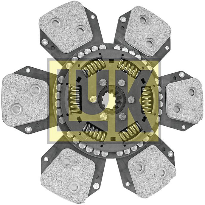Close-up view of the Clutch Plate - S.145903 by Sparex, featuring visible torsion springs and friction pads. A logo with the letters "LUK" is superimposed over the center.