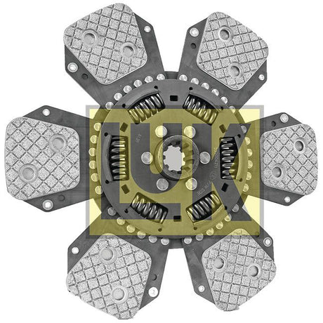 The Sparex Clutch Plate - S.145903 is a six-paddle automotive clutch disc equipped with a central hub and torsion sprung mechanisms, featuring textured friction surfaces and cerametallic components.