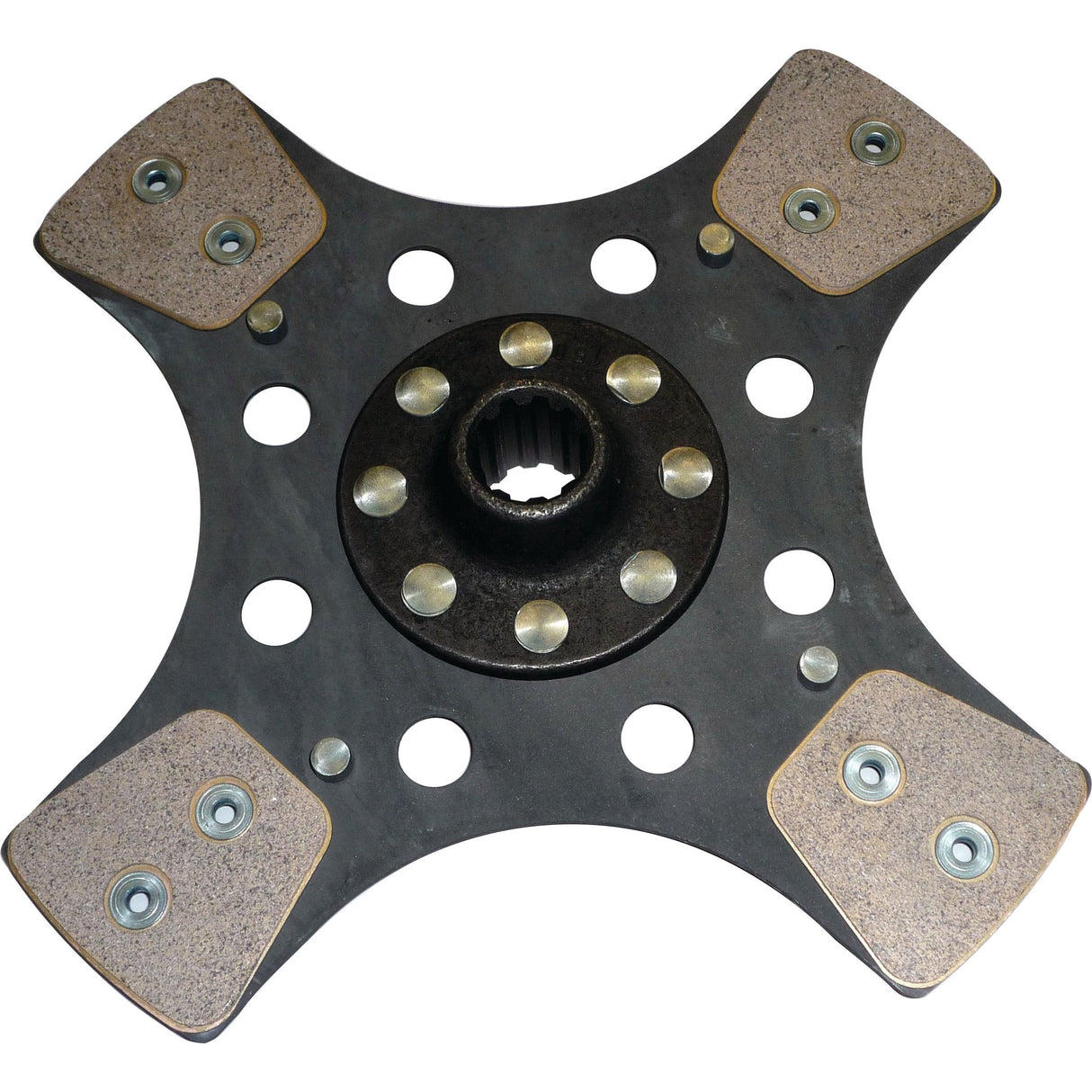The Clutch Plate - S.156481 by Sparex is a metallic, four-paddle automotive clutch disc featuring holes and attachment points, designed for performance and durability in vehicles. Ideal for various disc sizes and equipped with a durable spline structure.